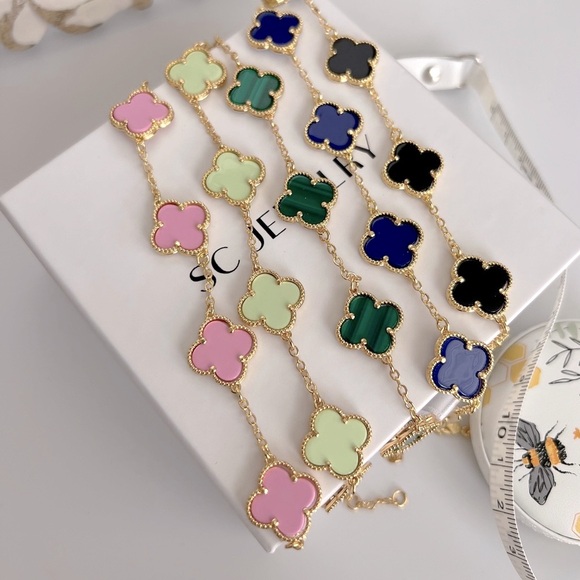 Clover Bracelet Double Sided Black Onyx Stone Luxury Jewelry - Picture 9 of 15